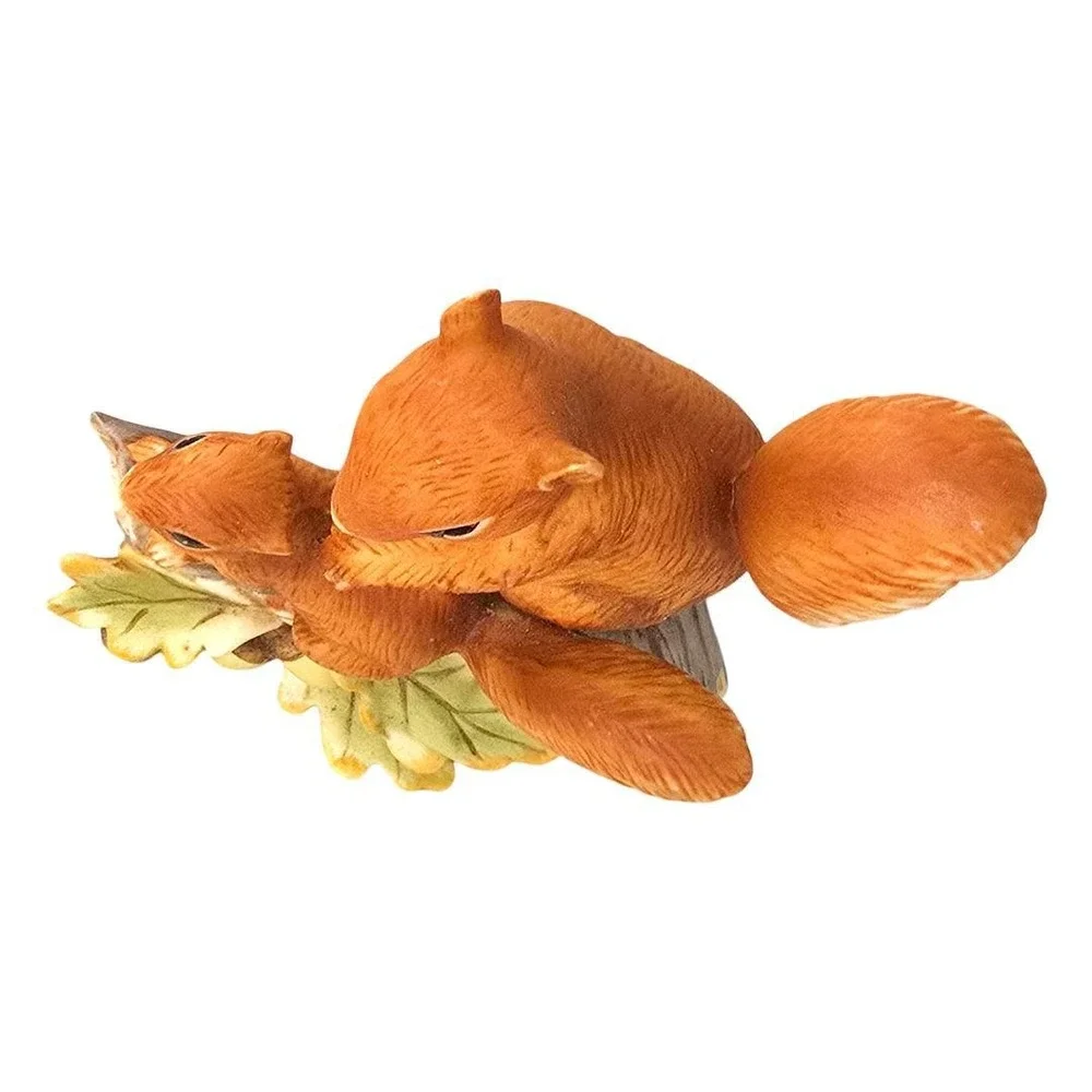 Vintage HOMCO #1457 Squirrel Mom & Baby Figurine Woodland Ceramic Log Leaves